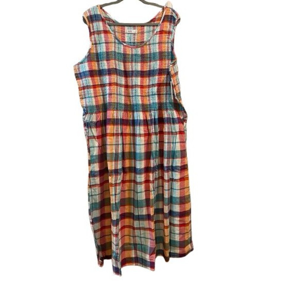 Women's 3X Dress Sleeveless Smocked Croft & Barrow Plaid Scoop neck w/ pockets